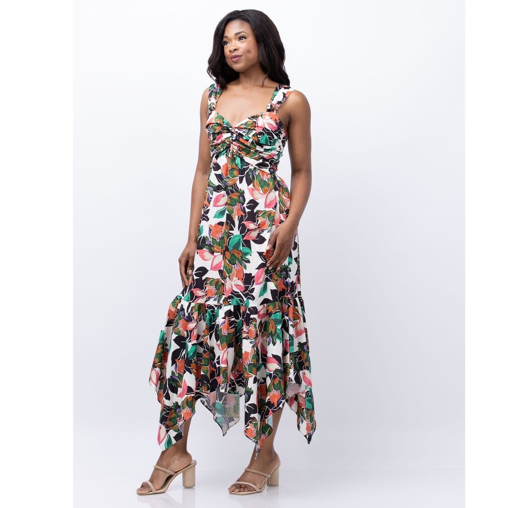 MISA Los Angeles Esperanza Midi Dress in Las Palmas Handkerchief Hem Medium